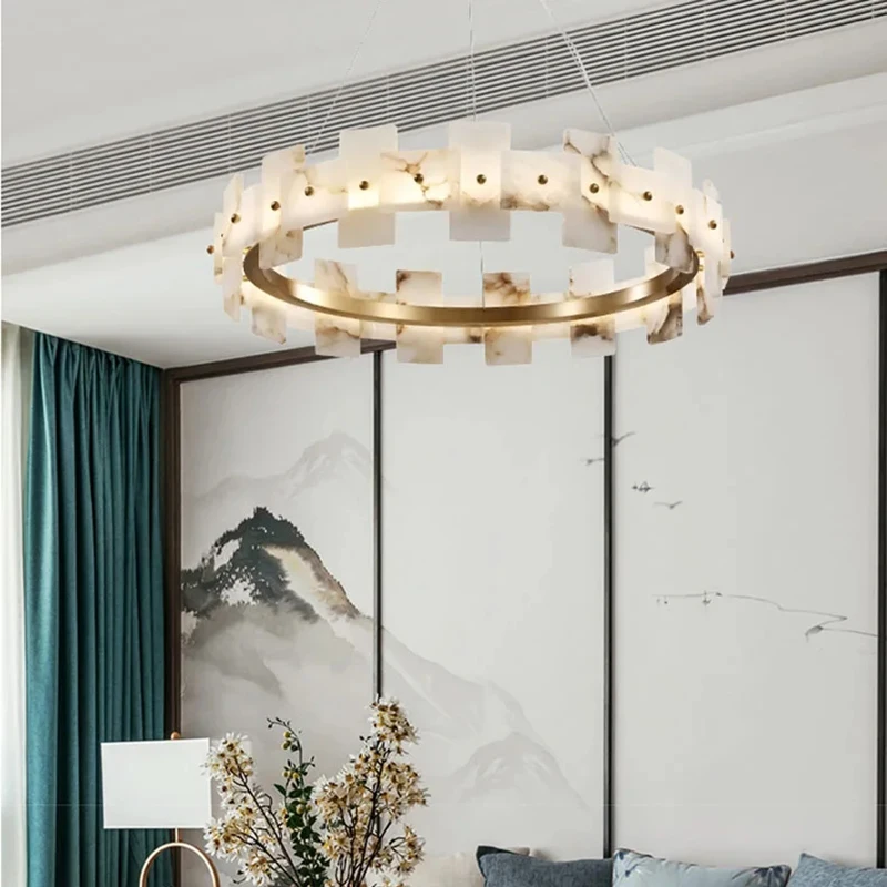 

Modern Marble Led Living Room Chandelier Creative Designer Hotel Restaurant Cafe Study Full Copper Chandelier