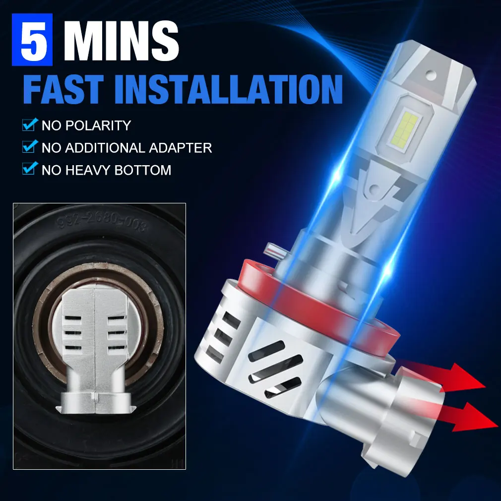 280000LM H11 H8 LED Bulb H9 H16JP Canbus 9005 HB3 9006 HB4 9012 HIR2 Headlight Fog Light CSP for Car Auto Diode Lamp White 6000K