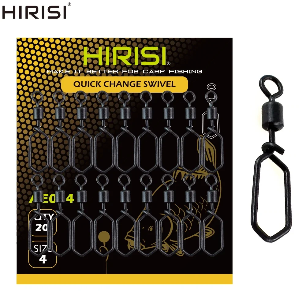

Hirisi 20pcs Carp Fishing Swivel Quick Change PVA Mesh Snap Swivel Matt Black For Terminal Fishing Accessories AE014