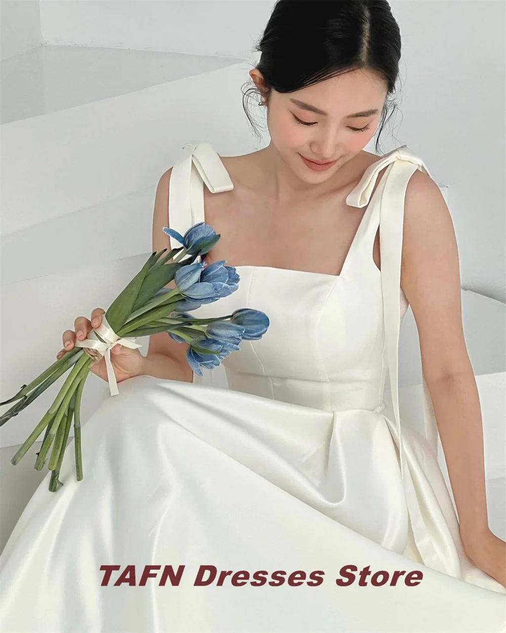 TAFN Simple Korea Wedding Anniversary Photography Dresses A-line Square Collar Shoulder Straps Bridal Gown 웨딩드레스 Customized wedding dresses