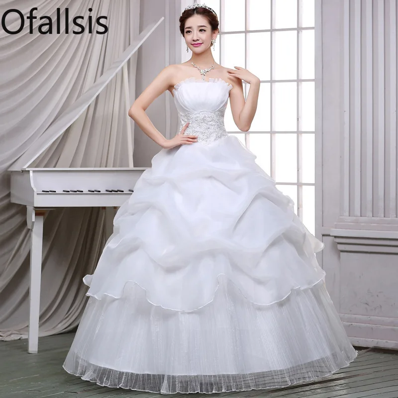 

Ofallsis Strapless White Floor Bride Wedding Dress 2024 Summer New Korean Version Fashionable Strap Bra Studio Simple Dresses