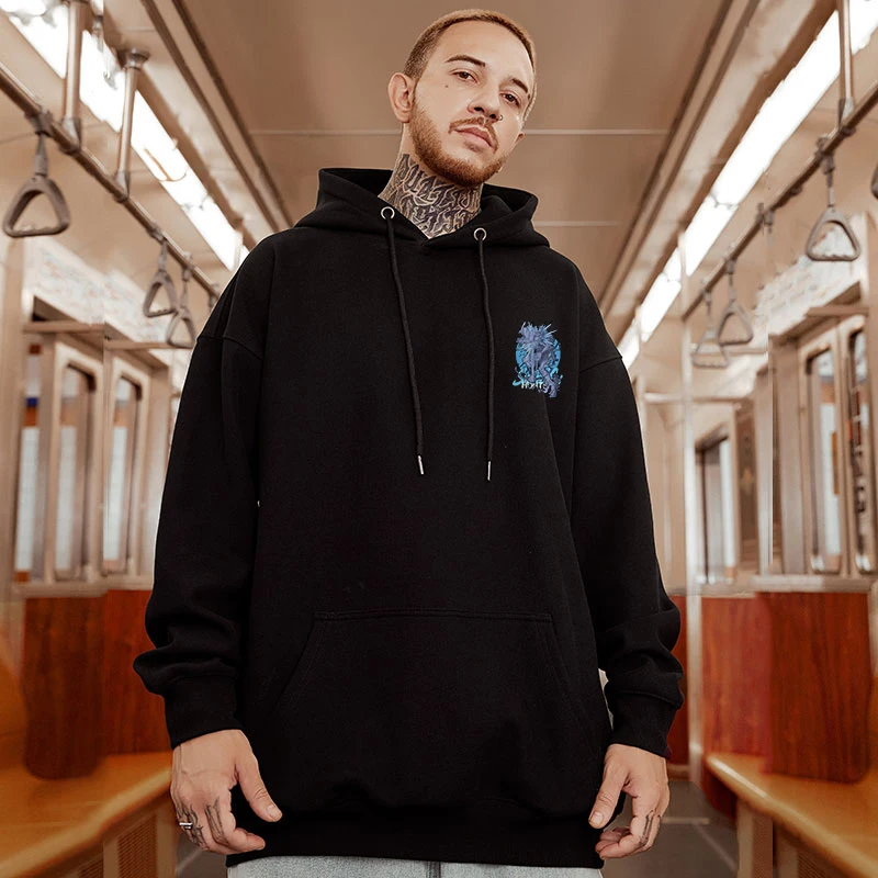 Casual Style Fashion Sweater Hooded Autumn And Winter Literary Trend New Men's Pullover Popular Print And Plush