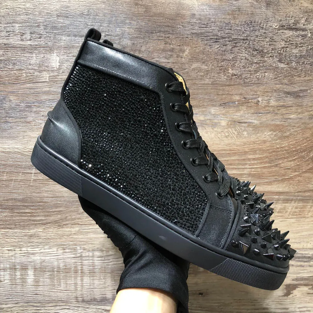 Hoge Top Zwarte Diamant Goud Nagels Echt Leer Rode Onderkant Schoenen Voor  Mannen Toevallige Platte Sneaker Crystal Wedding Loafers Vrouwen spikes| |  - AliExpress