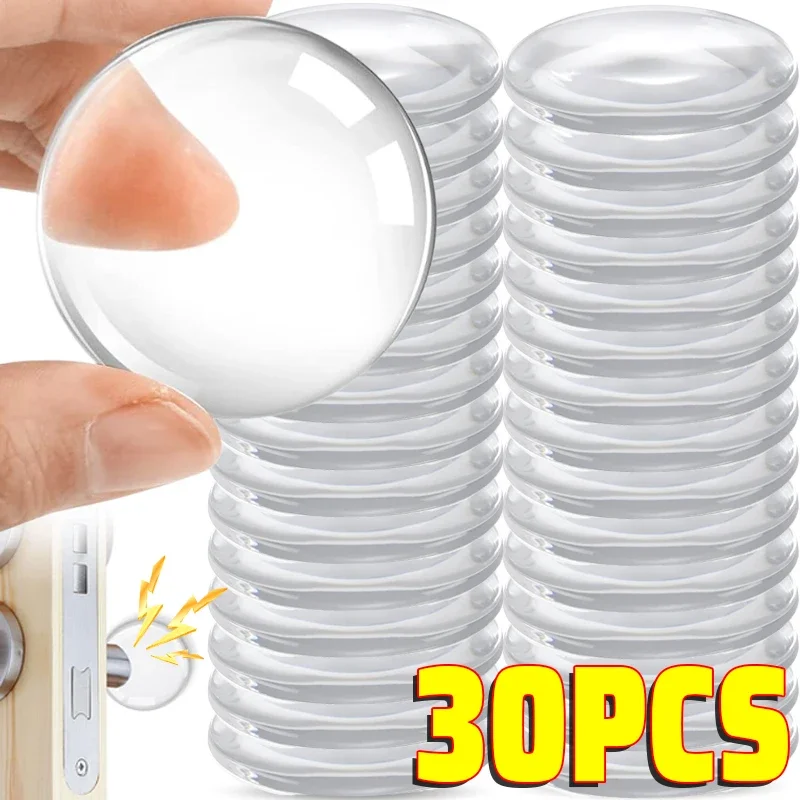 Door Stopper Silicone Door Stopper Door Stopper Bumpers 30/6Pcs Door Handle Bumper Pad Self Adhesive Clear Silicone Wall Protector Anti Bump Washable Reusable Round Door Stop Muffler