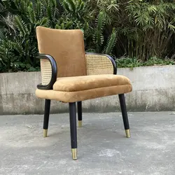 Nordic Solid Wood Armchair Rattan Living Room Chairs Home Furniture Designer Hotel Dining Chair Model Room Negotiation Chair