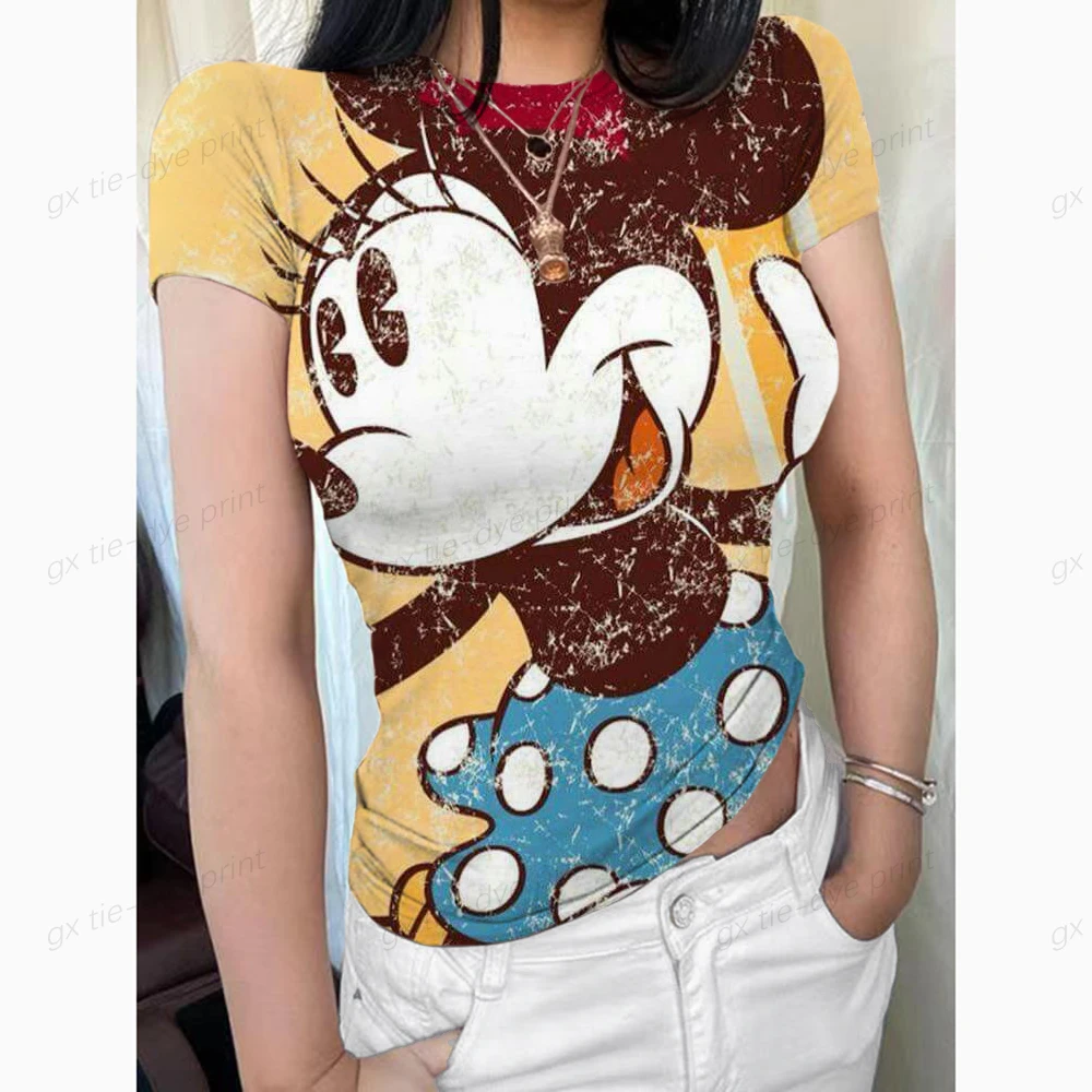thumbnail image 1 of 2024 Verano Nueva Camiseta de Manga Corta para Mujer Estampado de Mickey Mouse Sencilla Casual Suave Todo Combinación Camisetas Básicas Camisetas de Moda de Verano, 1 of 5