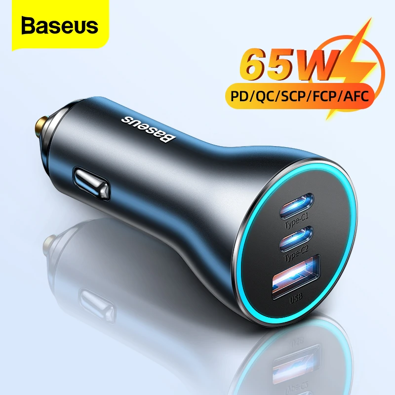Baseus 65w Usb Type C Car Charger Quick Charge Qc 4.0 Pd 3.0 Fast