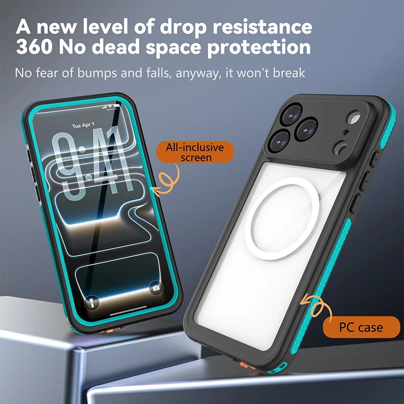 Enhanced Magnetic Waterproof and Shockproof Phone Case with Floating Ring