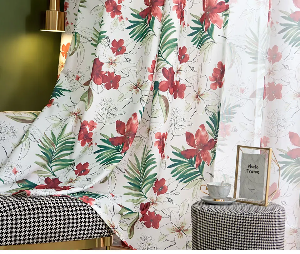 American Style Floral Blackout Curtain For Living Room Printed Thick Curtains Window For Bedroom Kitchen Blinds Drapes Finished