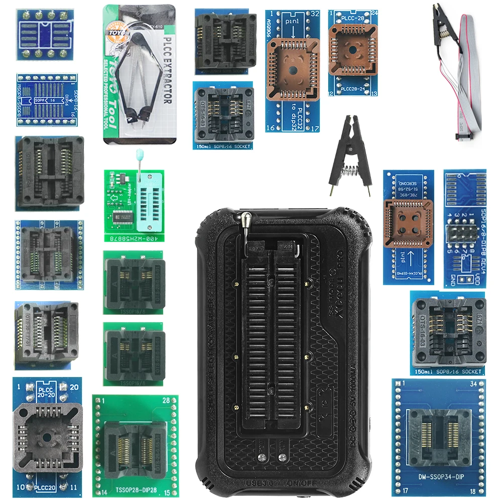 XGECU T48 USB 범용 미니 프로그래머 + 22개 어댑터 표준 BIOS 낸드 플래시 24 93 25 MCU