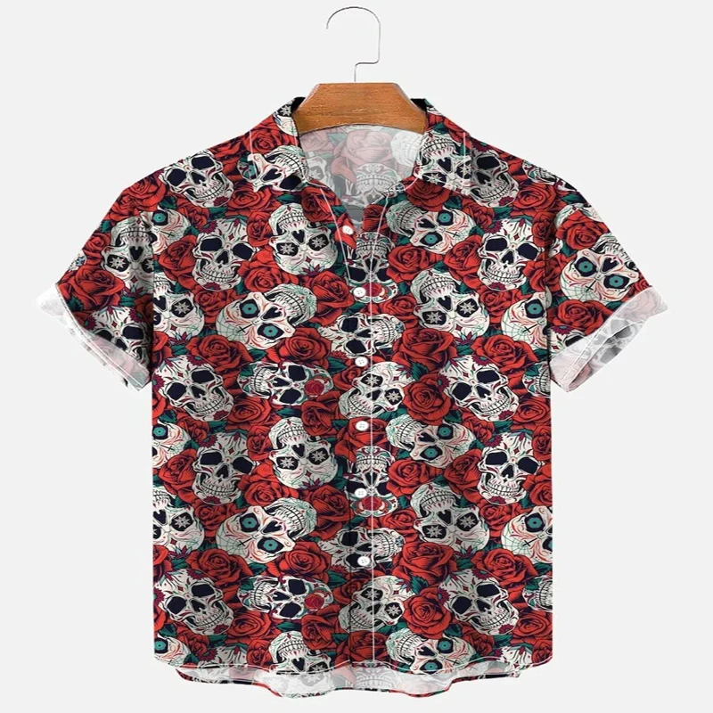 Skulls And Roses Short Sleeve Shirt 3D All Over Printed Hawaiian Shirt for Men and Women Casual Shirt Unisex