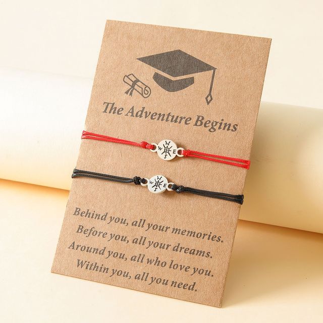 Graduation Jewelry Compass Bracelet for Women Couple Handmade Woven Rope String Metal Student Friendship Wish Card Gift