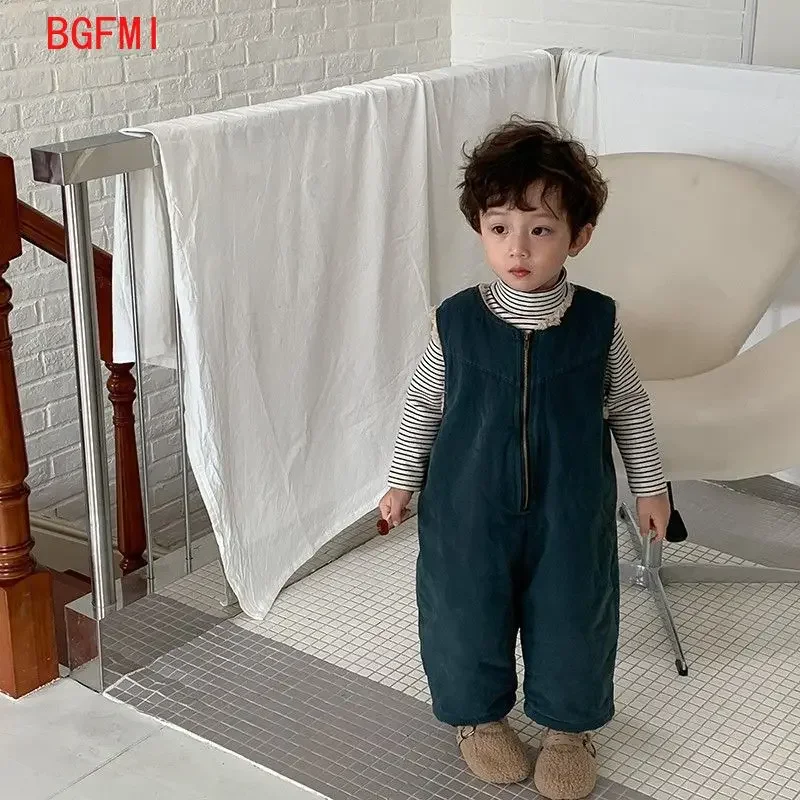 Children's Jumpsuit Plus Velvet Thicken Winter Warm Trousers Kids Girls Fleece-lined Pants Boys Fashion Cargo Overalls rompers baby trousers cotton pants baby leggings