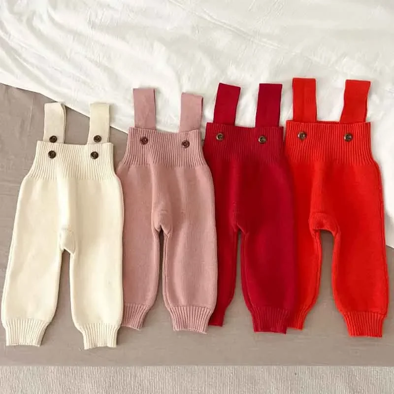 Baby Pant 0-3Years Newborn Boy Girl Solid Color Knitwear Suspender Trouser Overalls Knitted Bottom Outfits Spring Autumn Clothes