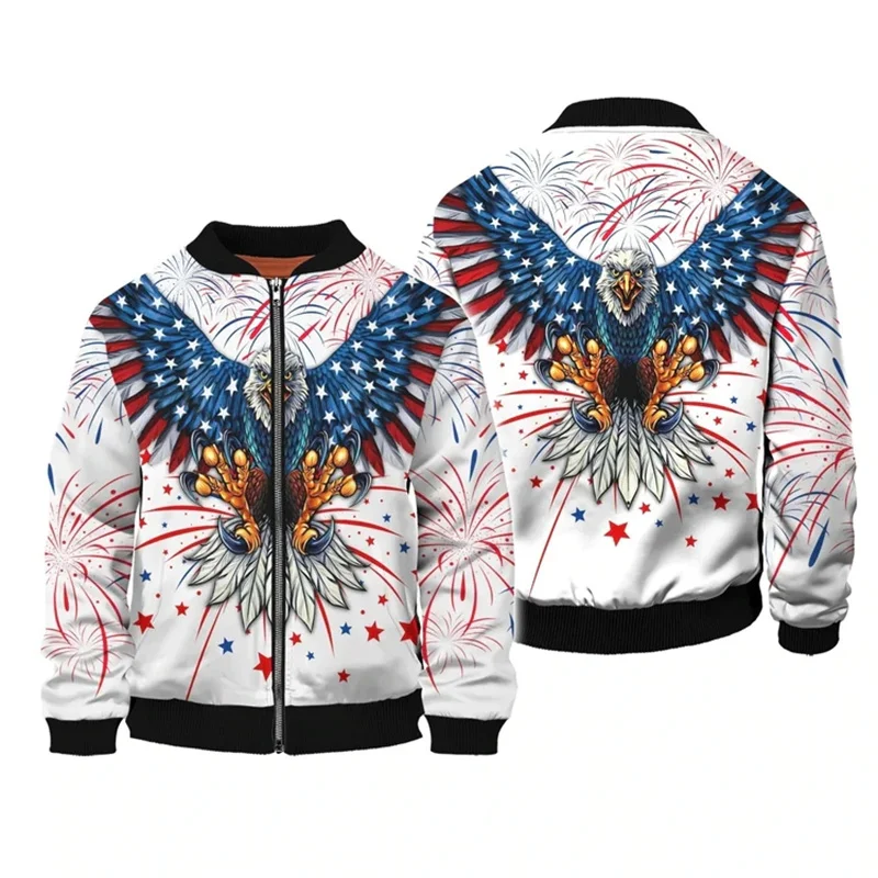 thumbnail image 1 of Chaqueta con estampado del Día de la Independencia para hombre, con bandera nacional de EE. UU., estampado 3D, mangas largas, moda Harajuku, chaquetas de gran tamaño con cremallera, 1 of 5