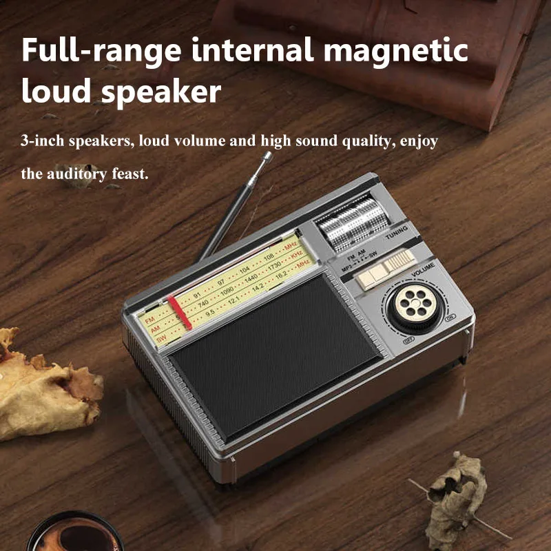 Portable Emergency Full Band Radio Solar Powered Vintage FM AM SW Radios Recevier Wireless Bluetooth Speaker with TF USB Port