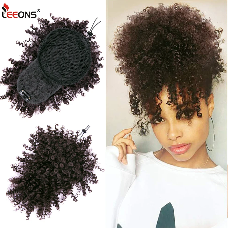 

Synthetic Hair Extensions Afro Puff Drawstring Hair Bun Curly Bangs Clip Hair Bangs Chignon Ponytail Hairpieces Coily Fringe