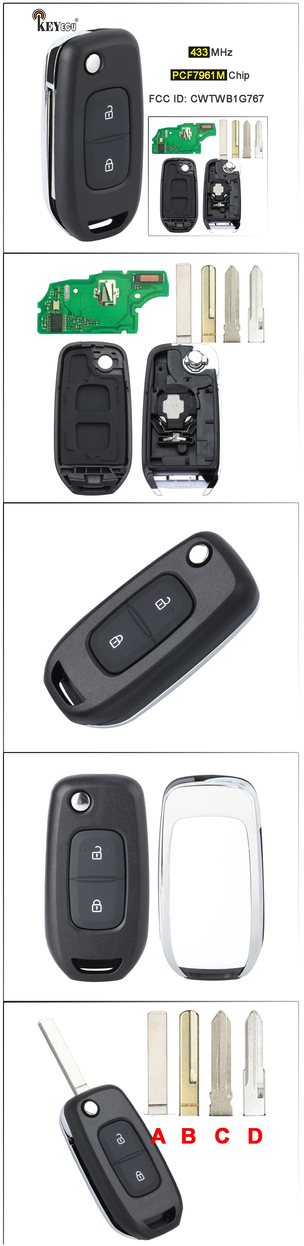 Keyforkess FSK 433MHz muslimah 4A Chip muslim2 pulsanti Flip Remote Key Fob per Renault Dacia Logan 2 Logan II 2018 2019 2020 - Sc19af3a3a2c642b5ac608456a92013ffE