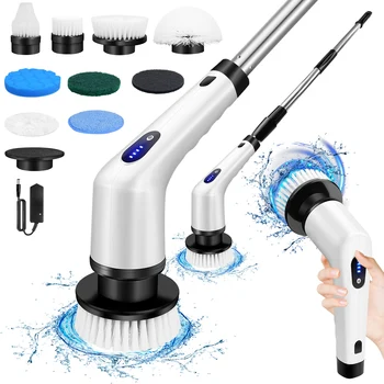 BRIEFNESS Spazzola per pulizia elettrica senza fili 10 in 1 Scrubber rotante multifunzionale Spazzola per pulizia bagno cucina Detergenti rotanti 1