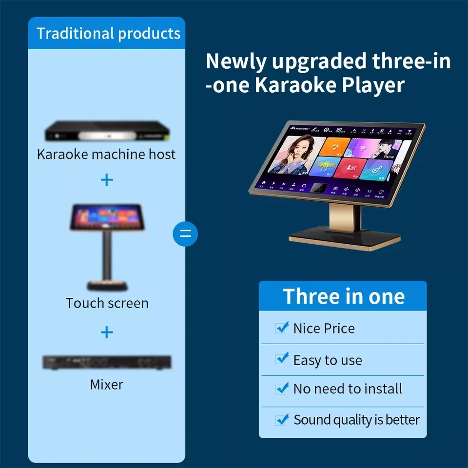 KTV 22인치 터치스크린 디지털 노래방 플레이어 3TB 데스크탑 InAndOn WIFI 노래방 시스템 전문 터치스크린 노래방 기계