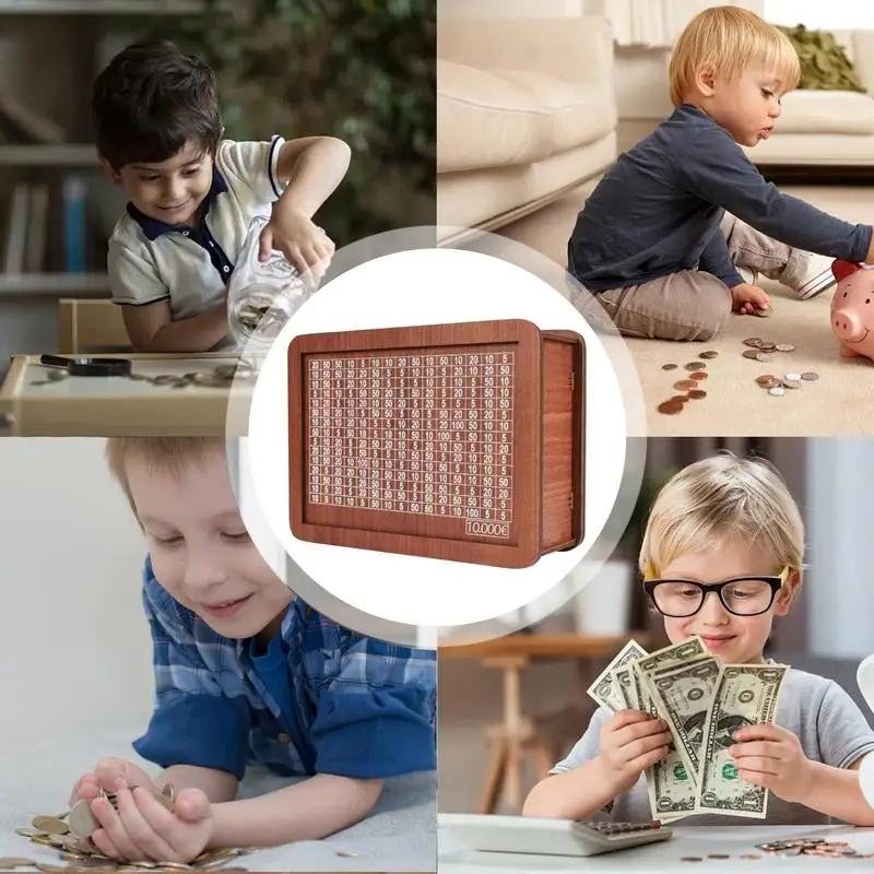 Wooden Money Box Cash Saving Money Bank Box For Adults Retro Reusable Wooden Money Box 10 000 Saving Challenge Wooden Money Jar 5