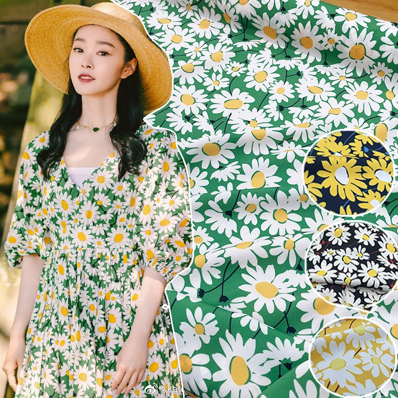 Polyester Crepe De Chine Fabric Chrysanthemum Printed Summer Thin Brand Fashion Diy Fabrics Cloth Per Meter Sewing Material |