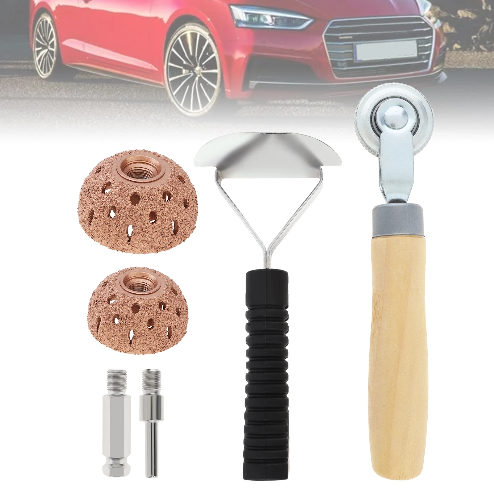 Tungsten Steel Polishing Wheel 1 Set 40mm 55mm Tire Repair Tools for Automobile Tire with Repair Scraper Solid Wood Roller