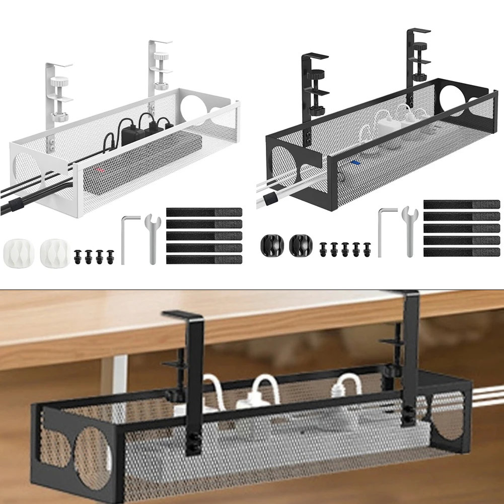 Under Table Storage Rack Metal Cable Management Tray With Clamp Desk ...