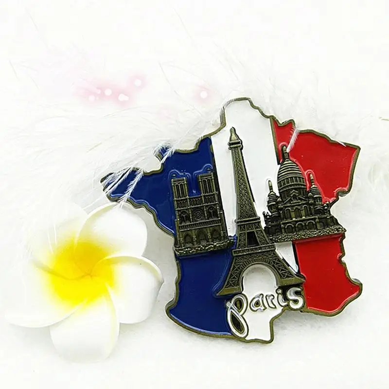 1 Pc Nieuwe Creatieve 3d Metalen Magneet Frankrijk Kaart Koelkast Sticker Hars Sticker Paris Toeristische Souvenir Home Decor