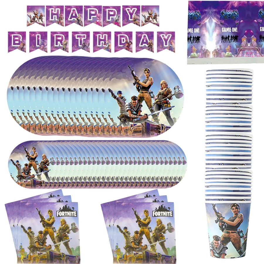 Fortnition Party Supplies: Fun Shooting Game Decorations with Alpaca Llama-Themed Paper Tableware and Balloons for Baby Shower Celebrations