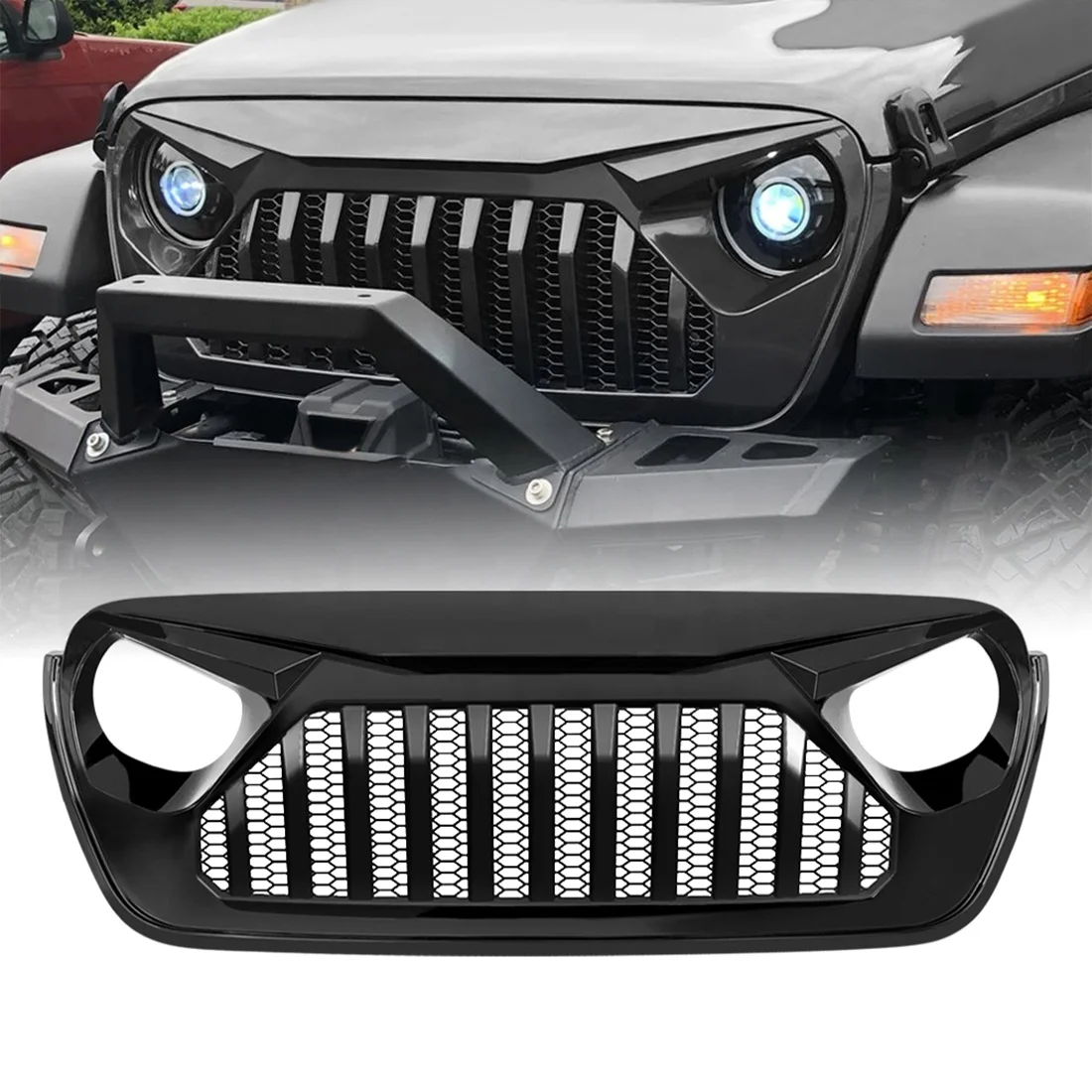 

Car Grills Front Bumper Grille Gladiator Grill For 2018-2023 Jeep Wrangler JL JT Offroad Accessories Glossy Black ABS