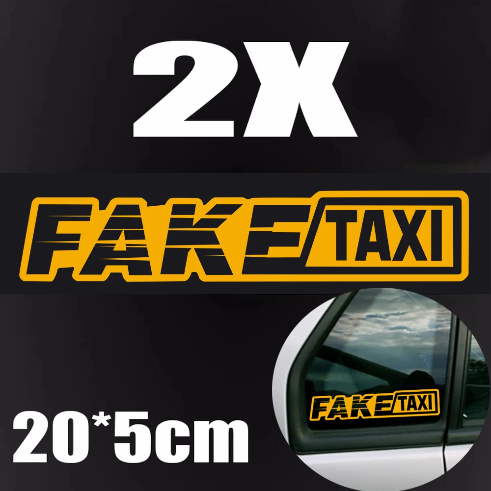 2Pcs Funny FAKE TAXI JDM Reflective Sticker Car Window Bumper Decoration Waterproof And Stickers 20cm x 5cm |