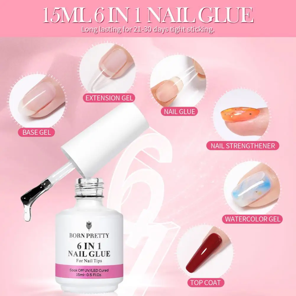 Nail Art Glue Convenient Nail Extension Glue Beauty Supplies DIY Useful 6-in-1 Soak Off UV LED Base Gel Top Coat