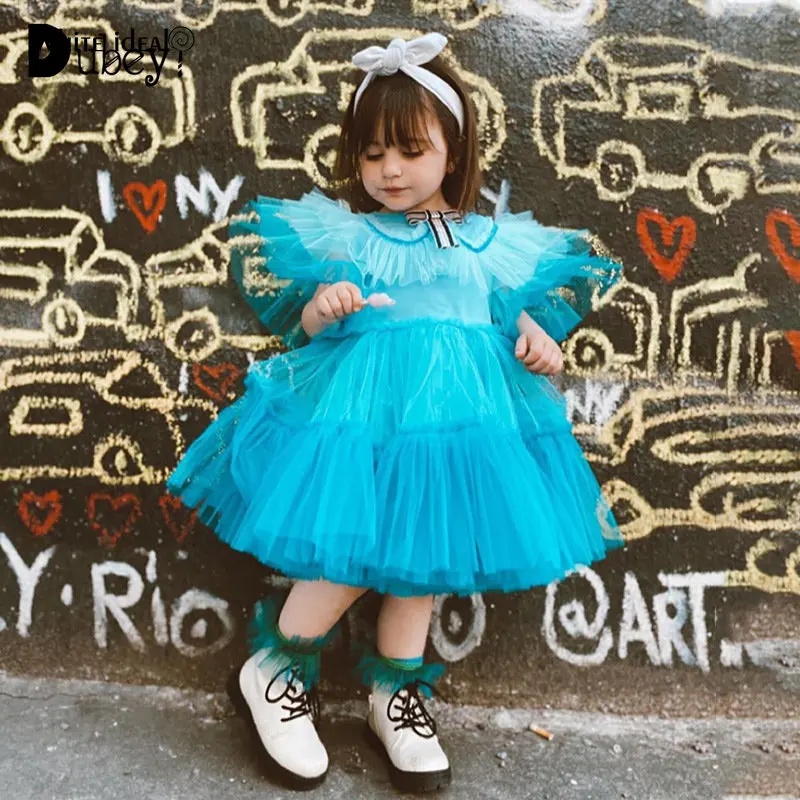 

New Pastel Princess Dress Little Girl Gradient Tulle Fluffy Dress Elegant Evening Prom Costumes Kids Girl Party Clothing
