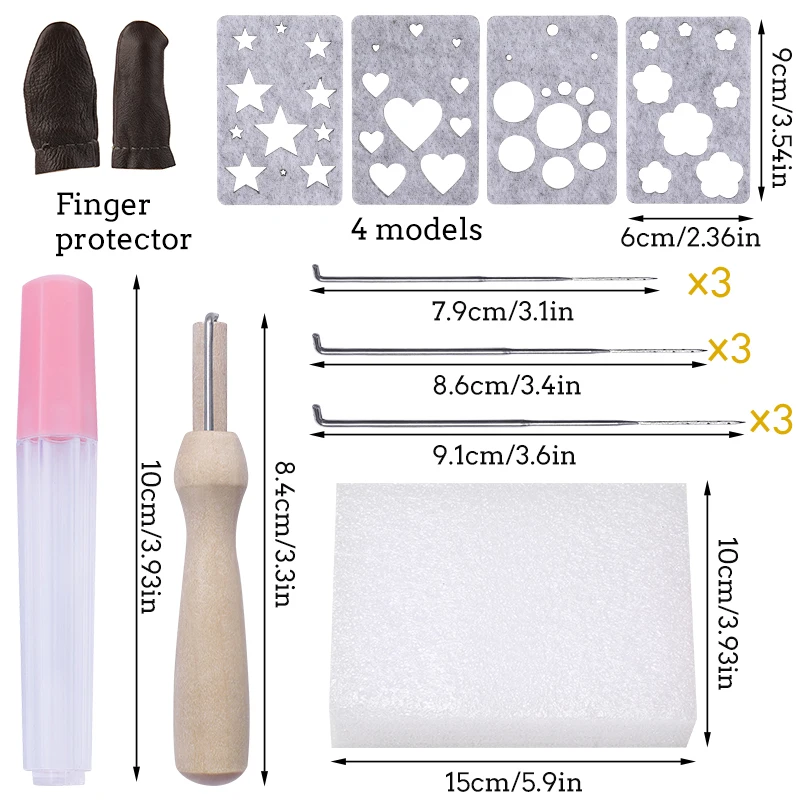 Wool Felting Kit Needle Felt Kit LMDZ Needle Felting Starter Kit Wool Felt Mold Needle Felting With Handle for DIY Craft Stencil Applique Handicraft Shaping