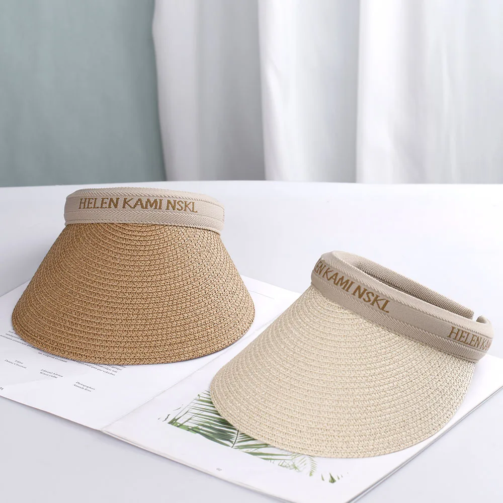 

2022 hot sale Summer lady Empty Top Sun Visor Hat Summer straw Wide Brim letter Sun Caps UV Protection Hat For women Beach hat