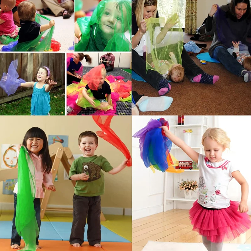 Square Dance Scarves Juggling Scarf Props Magic Trick Rhythm Band Party Games Montessori Toys Children Movement children scarves toys