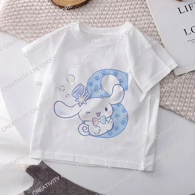 Cinnamoroll Children T-shirt Letter A B C D Name Combination Sanrio Kawaii Girls Tee Shirts Cartoons Casual Clothes Kid Boy Tops 5