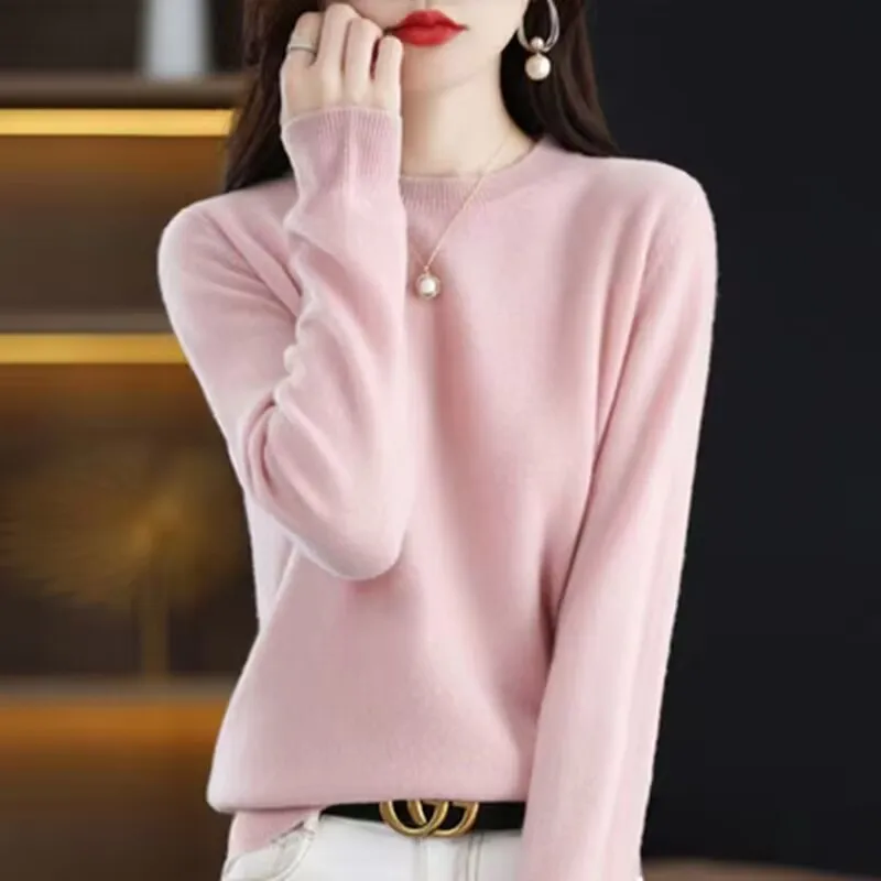 100% autumn and winter new pure woolen sweater women's knitted bottoming shirt round neck cashmere sweater foreign style Joker.