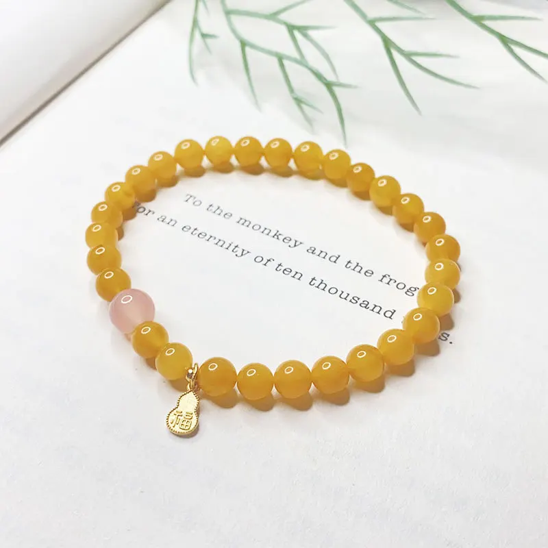 

Natural Amber Old Beeswax Ball Bracelet Sterling Silver Agate DIY