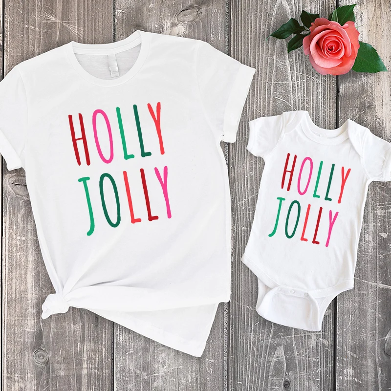 

Mother Daughter Matching Clothes Christmas Family Tshirt Merry Bright Shirt Mom and Me Tee Baby Clothes Boys Clothes