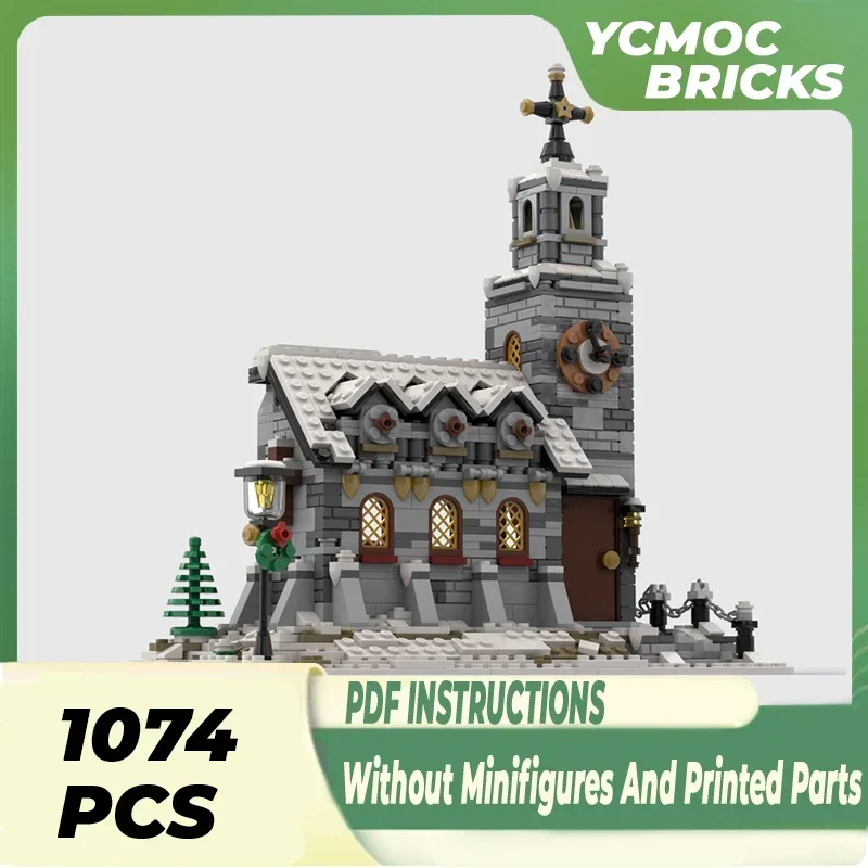 

Moc Building Bricks City Street View Model Little Winter Church Technology Modular Blocks Gifts Christmas Toys DIY Sets Assembly