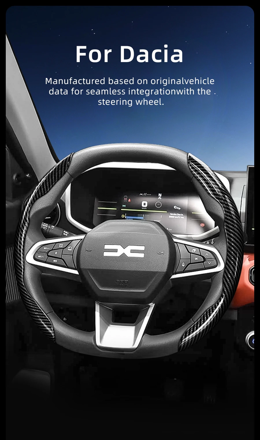 Geeignet für Dacia Lenkradabdeckung mit Carbonfaser-Textur und segmentiertem Schnellverschluss-Design, langlebig, kompatibel mit Modellen wie Sandero Stepway, Duster, Jogger, Bigster, Spring, Electric, Cargo, Logan, etc. – Detail 1