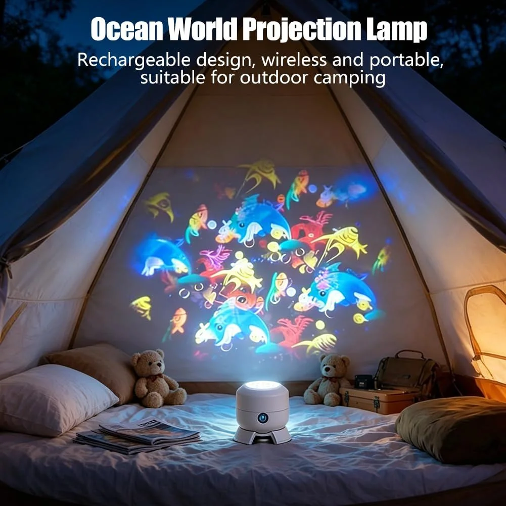 360° Rotating Starry Ocean Projection Night Light Dynamic Projector Decorative Lamp Ocean Themed Projection Light Christmas Gift