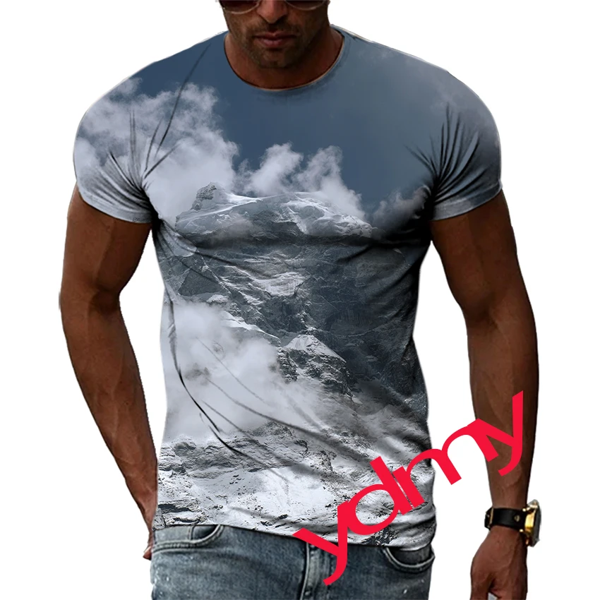 

Tide Fashion Summe Mount Everest Picture Men's T-shirt Casual Print Tees Hip Hop Personality Round Neck Short Sleev Tops