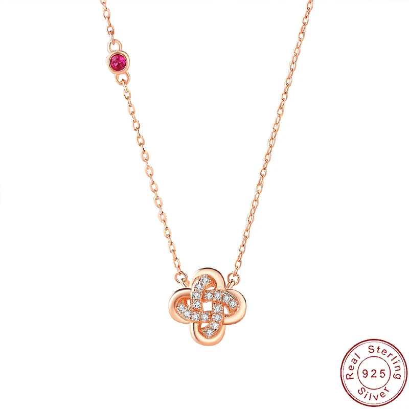 

JIALY Rose S925 Sterling silver AAA CZ Clover Necklace Clavicle Chain For Women Birthday Party Gift Wedding Jewelry