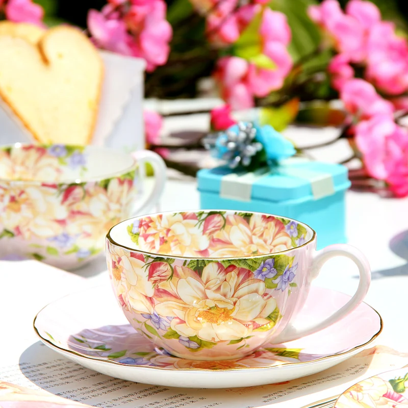 Fine Bone China Coffee Cup with Saucer Pumpkin Floral Design Porcelain Tea Cup Set 200ML