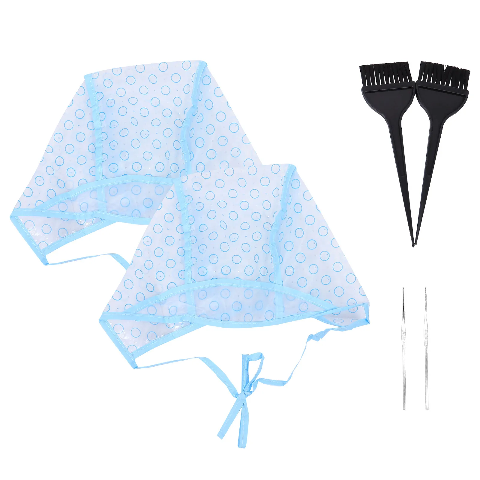 6Pcs 살롱 헤어 컬러링 모자 키트(후크 도구 브러시 포함) 쉽게 머리카락 하이라이트 염색 틴팅 편안한 착용감