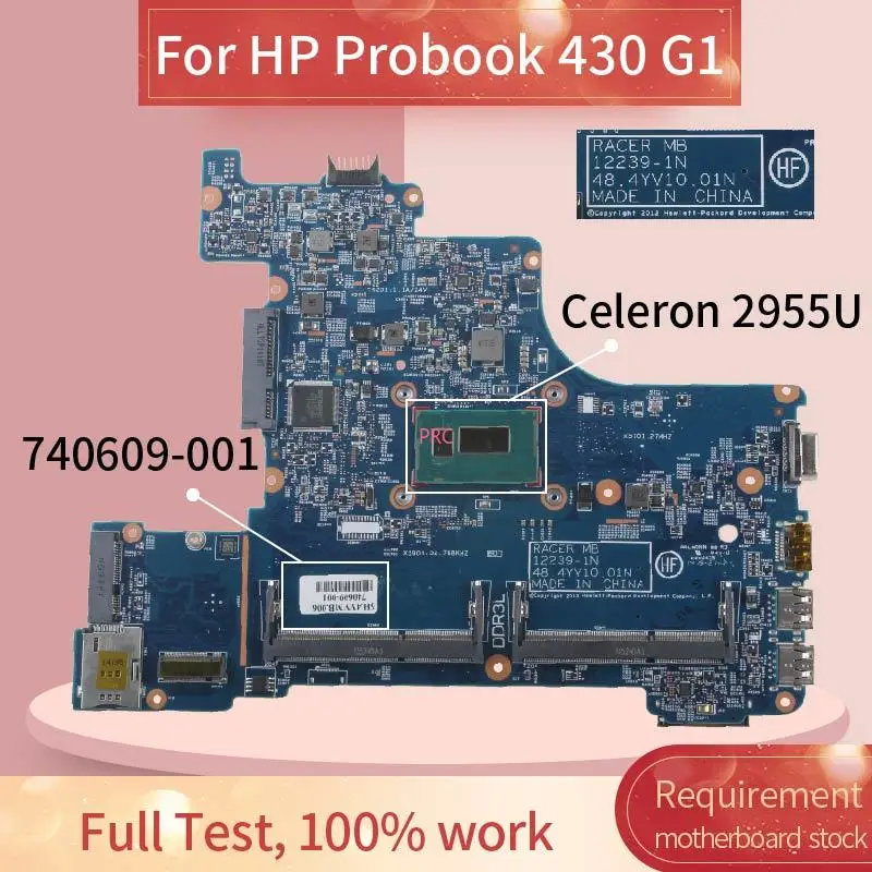 

740609-001 740609-501 For HP Probook 430 G1 Laptop Motherboard Celeron 2955U 12239-1N 48.4YV10.01N SR1DU Notebook Mainboard