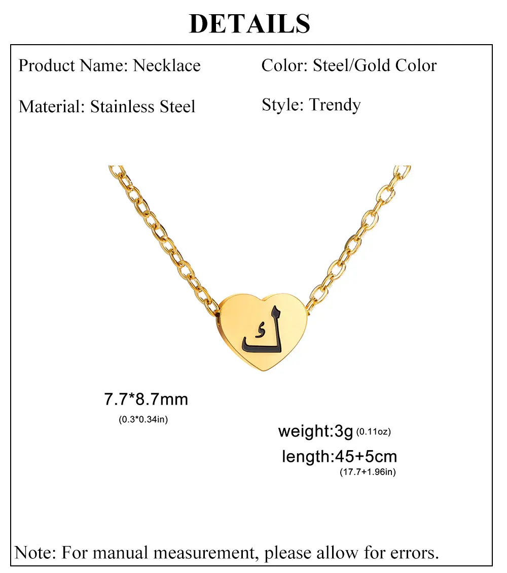 Cazador Arabischer Buchstabe Mini-Herz-Halskette für Frauen, Edelstahl, arabisches Alphabet, Anhänger, Halsband, Kette, Halsketten, Schmuck 2026 – Detail 6